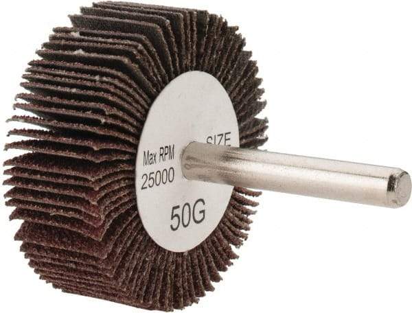 Tru-Maxx - 2" Diam x 3/4" Face Width, Coarse Aluminum Oxide Coated Mounted Flap Wheel - 1/4" Shank Mount, 50 Grit, 25,000 Max RPM - Americas Industrial Supply