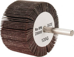 Tru-Maxx - 2-1/2" Diam x 1-1/2" Face Width, Fine Aluminum Oxide Coated Mounted Flap Wheel - 1/4" Shank Mount, 120 Grit, 25,000 Max RPM - Americas Industrial Supply