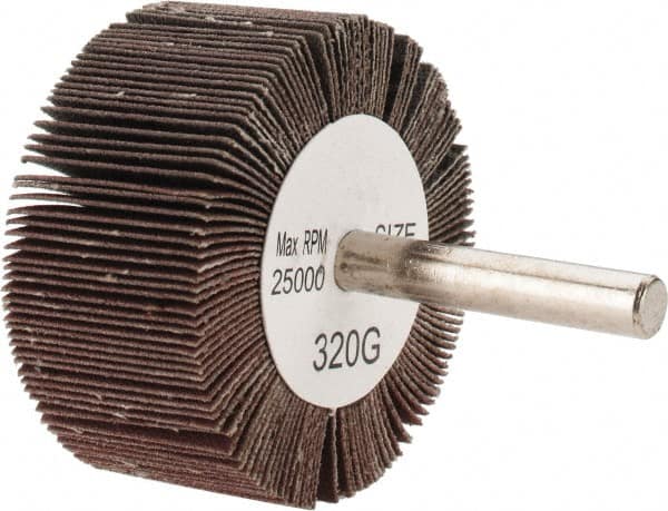 Tru-Maxx - 2" Diam x 1" Face Width, Extra Fine Aluminum Oxide Coated Mounted Flap Wheel - 1/4" Shank Mount, 320 Grit, 25,000 Max RPM - Americas Industrial Supply