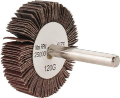Tru-Maxx - 2" Diam x 1/2" Face Width, Fine Aluminum Oxide Coated Mounted Flap Wheel - 1/4" Shank Mount, 120 Grit, 25,000 Max RPM - Americas Industrial Supply
