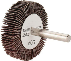 Tru-Maxx - 2" Diam x 1/2" Face Width, Medium Aluminum Oxide Coated Mounted Flap Wheel - 1/4" Shank Mount, 60 Grit, 25,000 Max RPM - Americas Industrial Supply