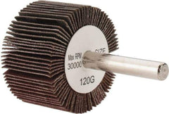 Tru-Maxx - 1-1/2" Diam x 1" Face Width, Fine Aluminum Oxide Coated Mounted Flap Wheel - 1/4" Shank Mount, 120 Grit, 30,000 Max RPM - Americas Industrial Supply