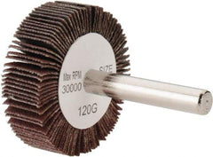 Tru-Maxx - 1-1/2" Diam x 1/2" Face Width, Fine Aluminum Oxide Coated Mounted Flap Wheel - 1/4" Shank Mount, 120 Grit, 30,000 Max RPM - Americas Industrial Supply