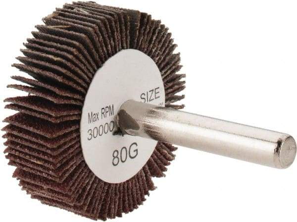 Tru-Maxx - 1-1/2" Diam x 1/2" Face Width, Medium Aluminum Oxide Coated Mounted Flap Wheel - 1/4" Shank Mount, 80 Grit, 30,000 Max RPM - Americas Industrial Supply