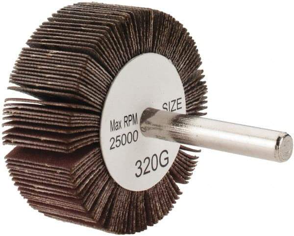 Tru-Maxx - 2" Diam x 3/4" Face Width, Extra Fine Aluminum Oxide Coated Mounted Flap Wheel - 1/4" Shank Mount, 320 Grit, 25,000 Max RPM - Americas Industrial Supply