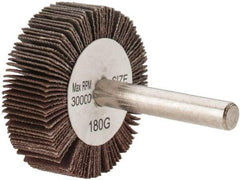 Tru-Maxx - 1-1/2" Diam x 1/2" Face Width, Very Fine Aluminum Oxide Coated Mounted Flap Wheel - 1/4" Shank Mount, 180 Grit, 30,000 Max RPM - Americas Industrial Supply