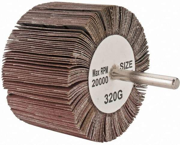 Tru-Maxx - 3" Diam x 2" Face Width, Extra Fine Aluminum Oxide Coated Mounted Flap Wheel - 1/4" Shank Mount, 320 Grit, 20,000 Max RPM - Americas Industrial Supply