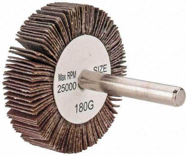 Tru-Maxx - 2" Diam x 1/2" Face Width, Very Fine Aluminum Oxide Coated Mounted Flap Wheel - 1/4" Shank Mount, 180 Grit, 25,000 Max RPM - Americas Industrial Supply