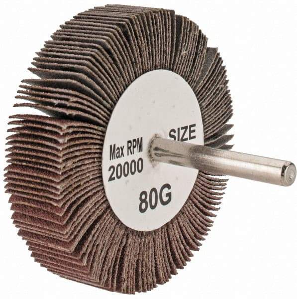 Tru-Maxx - 3" Diam x 3/4" Face Width, Medium Aluminum Oxide Coated Mounted Flap Wheel - 1/4" Shank Mount, 80 Grit, 20,000 Max RPM - Americas Industrial Supply