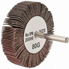 Tru-Maxx - 3" Diam x 3/4" Face Width, Medium Aluminum Oxide Coated Mounted Flap Wheel - 1/4" Shank Mount, 80 Grit, 20,000 Max RPM - Americas Industrial Supply