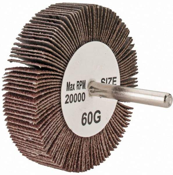 Tru-Maxx - 3" Diam x 3/4" Face Width, Medium Aluminum Oxide Coated Mounted Flap Wheel - 1/4" Shank Mount, 60 Grit, 20,000 Max RPM - Americas Industrial Supply