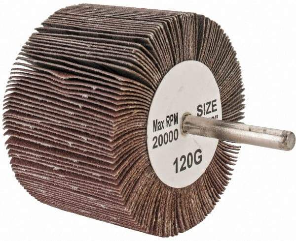 Tru-Maxx - 3" Diam x 2" Face Width, Fine Aluminum Oxide Coated Mounted Flap Wheel - 1/4" Shank Mount, 120 Grit, 20,000 Max RPM - Americas Industrial Supply