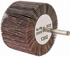 Tru-Maxx - 3" Diam x 2" Face Width, Fine Aluminum Oxide Coated Mounted Flap Wheel - 1/4" Shank Mount, 120 Grit, 20,000 Max RPM - Americas Industrial Supply