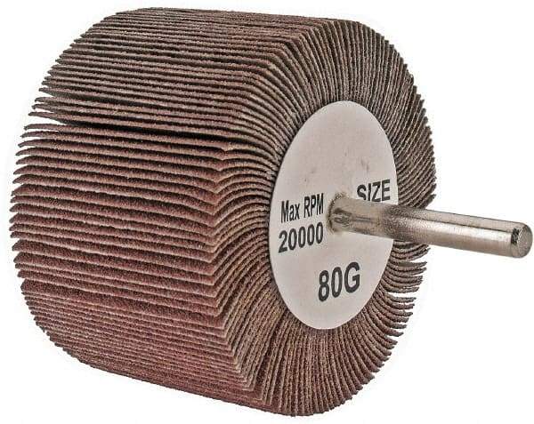 Tru-Maxx - 3" Diam x 2" Face Width, Medium Aluminum Oxide Coated Mounted Flap Wheel - 1/4" Shank Mount, 80 Grit, 20,000 Max RPM - Americas Industrial Supply