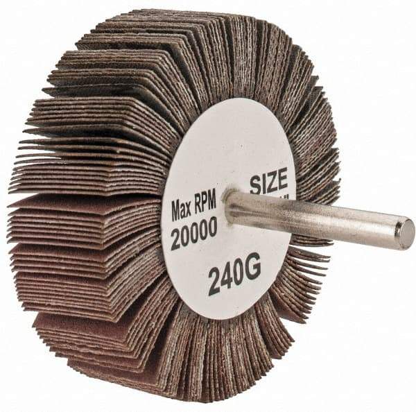 Tru-Maxx - 3" Diam x 1" Face Width, Very Fine Aluminum Oxide Coated Mounted Flap Wheel - 1/4" Shank Mount, 240 Grit, 20,000 Max RPM - Americas Industrial Supply