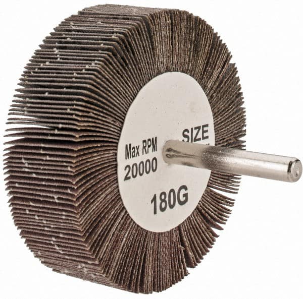Tru-Maxx - 3" Diam x 1" Face Width, Very Fine Aluminum Oxide Coated Mounted Flap Wheel - 1/4" Shank Mount, 180 Grit, 20,000 Max RPM - Americas Industrial Supply