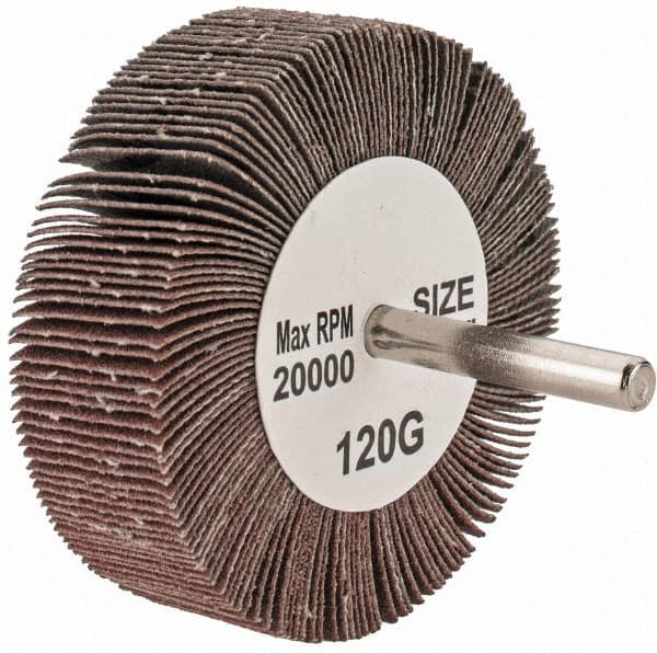 Tru-Maxx - 3" Diam x 1" Face Width, Fine Aluminum Oxide Coated Mounted Flap Wheel - 1/4" Shank Mount, 120 Grit, 20,000 Max RPM - Americas Industrial Supply