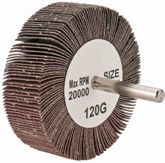 Tru-Maxx - 3" Diam x 1" Face Width, Fine Aluminum Oxide Coated Mounted Flap Wheel - 1/4" Shank Mount, 120 Grit, 20,000 Max RPM - Americas Industrial Supply