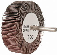 Tru-Maxx - 3" Diam x 1" Face Width, Medium Aluminum Oxide Coated Mounted Flap Wheel - 1/4" Shank Mount, 80 Grit, 20,000 Max RPM - Americas Industrial Supply