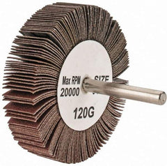 Tru-Maxx - 3" Diam x 3/4" Face Width, Fine Aluminum Oxide Coated Mounted Flap Wheel - 1/4" Shank Mount, 120 Grit, 20,000 Max RPM - Americas Industrial Supply