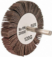Tru-Maxx - 3" Diam x 1/2" Face Width, Fine Aluminum Oxide Coated Mounted Flap Wheel - 1/4" Shank Mount, 120 Grit, 20,000 Max RPM - Americas Industrial Supply