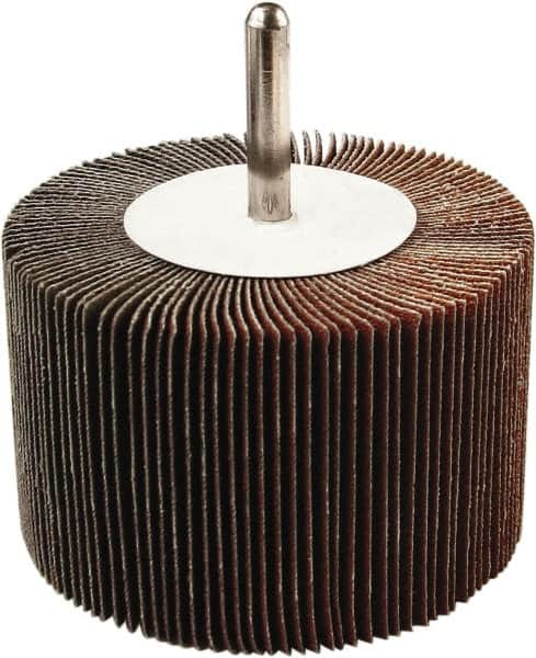 Tru-Maxx - 3" Diam x 1/2" Face Width, Medium Aluminum Oxide Coated Mounted Flap Wheel - 1/4" Shank Mount, 80 Grit, 20,000 Max RPM - Americas Industrial Supply