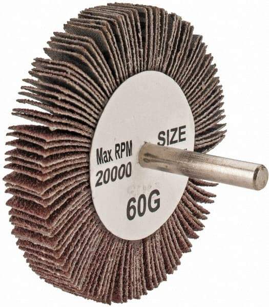 Tru-Maxx - 3" Diam x 1/2" Face Width, Medium Aluminum Oxide Coated Mounted Flap Wheel - 1/4" Shank Mount, 60 Grit, 20,000 Max RPM - Americas Industrial Supply