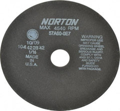 Norton - 8" 60 Grit Aluminum Oxide Cutoff Wheel - 1/16" Thick, 1-1/4" Arbor, 4,540 Max RPM, Use with Stationary Grinders - Americas Industrial Supply