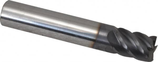 Niagara Cutter - 7/16", 9/16" LOC, 7/16" Shank Diam, 2-1/2" OAL, 5 Flute, Solid Carbide Square End Mill - Single End, TiAlN Finish, Spiral Flute, 45° Helix, Centercutting, Right Hand Cut, Right Hand Flute, Series S545 - Americas Industrial Supply