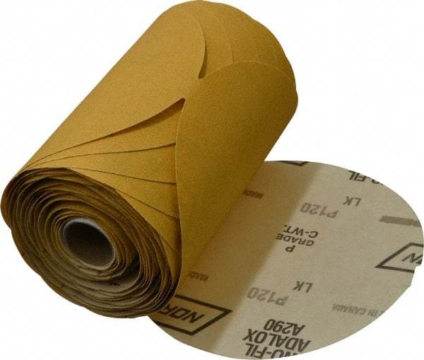 Norton - 6" Diam, 120 Grit Aluminum Oxide Adhesive PSA Disc - Medium Grade, Gold, C Weighted Backing, Flexible - Americas Industrial Supply