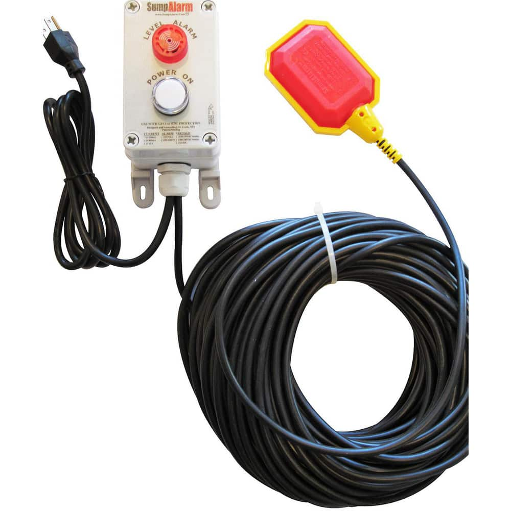 High-Water Alarms; Voltage: 100-120 VAC; Maximum Operating Temperature C: 60.000; Material: Polycarbonate; Alarm Level: White Power Indicator Light; Red warning light; 90DB Horn; For Use With: Grinder Pump; Water Storage Tank; Sump Pump; Float Material: P