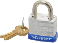 Master Lock - 9/16" Shackle Clearance, Keyed Different Padlock - 1/2" Shackle Width, 3/16" Shackle Diam, Brass - Americas Industrial Supply