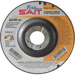 Sait - 24 Grit, 9" Wheel Diam, 1/8" Wheel Thickness, 7/8" Arbor Hole, Type 27 Depressed Center Wheel - Aluminum Oxide, Resinoid Bond, R Hardness, 6,600 Max RPM, Compatible with Angle Grinder - Americas Industrial Supply