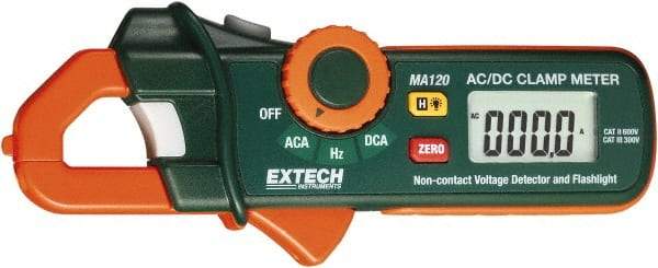 Extech - MA120, CAT II, Digital Average Responding Auto Ranging Clamp Meter with 0.7" Clamp On Jaws - 200 AC/DC Amps, Measures Current, Frequency - Americas Industrial Supply