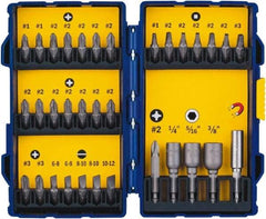 Irwin - 33 Piece, 1/4" Drive Screwdriver Bit Set - #1 to #3 Phillips, 0.05 to 1/4" Hex, 1.27 to 10mm Hex, #1 to #3 Square Recess - Americas Industrial Supply