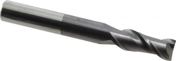 Accupro - 3/4", 2" LOC, 3/4" Shank Diam, 6" OAL, 2 Flute, Solid Carbide Square End Mill - Single End, AlTiN Finish, Spiral Flute, 40° Helix, Centercutting, Right Hand Cut, Right Hand Flute - Americas Industrial Supply