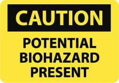 NMC - "Caution - Potential Biohazard Present", 10" Long x 14" Wide, Pressure-Sensitive Vinyl Safety Sign - Rectangle, 0.004" Thick, Use for Hazardous Materials - Americas Industrial Supply