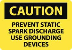 NMC - "Caution - Prevent Static Spark Discharge - Use Grounding Devices", 10" Long x 14" Wide, Pressure-Sensitive Vinyl Safety Sign - Rectangle, 0.004" Thick, Use for Accident Prevention - Americas Industrial Supply