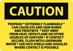 NMC - "Caution - Propane - Extremely Flammable - Can Cause Eye and Skin Burns and Frostbite", 10" Long x 14" Wide, Rigid Plastic Safety Sign - Rectangle, 0.05" Thick, Use for Accident Prevention - Americas Industrial Supply