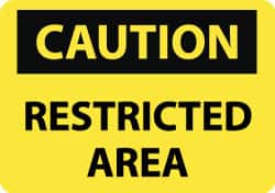 NMC - "Caution - Restricted Area", 10" Long x 14" Wide, Aluminum Safety Sign - Rectangle, 0.04" Thick, Use for Security & Admittance - Americas Industrial Supply