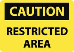 NMC - "Caution - Restricted Area", 10" Long x 14" Wide, Aluminum Safety Sign - Rectangle, 0.04" Thick, Use for Security & Admittance - Americas Industrial Supply