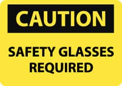 NMC - "Caution - Safety Glasses Required", 10" Long x 14" Wide, Rigid Plastic Safety Sign - Rectangle, 0.05" Thick, Use for Accident Prevention - Americas Industrial Supply