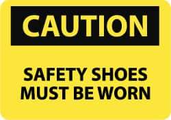 NMC - "Caution - Safety Shoes Must Be Worn", 10" Long x 14" Wide, Rigid Plastic Safety Sign - Rectangle, 0.05" Thick, Use for Accident Prevention - Americas Industrial Supply