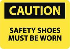 NMC - "Caution - Safety Shoes Must Be Worn", 10" Long x 14" Wide, Pressure-Sensitive Vinyl Safety Sign - Rectangle, 0.004" Thick, Use for Accident Prevention - Americas Industrial Supply