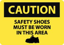 NMC - "Caution - Safety Shoes Must Be Worn in This Area", 10" Long x 14" Wide, Aluminum Safety Sign - Rectangle, 0.04" Thick, Use for Accident Prevention - Americas Industrial Supply