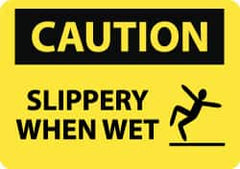 NMC - "Caution - Slippery When Wet", 10" Long x 14" Wide, Rigid Plastic Safety Sign - Rectangle, 0.05" Thick, Use for Accident Prevention - Americas Industrial Supply