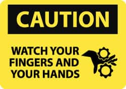 NMC - "Caution - Watch Your Fingers and Your Hands", 10" Long x 14" Wide, Rigid Plastic Safety Sign - Rectangle, 0.05" Thick, Use for Accident Prevention - Americas Industrial Supply