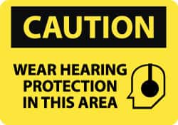 NMC - "Caution - Wear Hearing Protection in This Area", 10" Long x 14" Wide, Rigid Plastic Safety Sign - Rectangle, 0.05" Thick, Use for Accident Prevention - Americas Industrial Supply