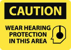 NMC - "Caution - Wear Hearing Protection in This Area", 10" Long x 14" Wide, Aluminum Safety Sign - Rectangle, 0.04" Thick, Use for Accident Prevention - Americas Industrial Supply