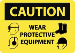 NMC - "Caution - Wear Protective Equipment", 10" Long x 14" Wide, Rigid Plastic Safety Sign - Rectangle, 0.05" Thick, Use for Accident Prevention - Americas Industrial Supply